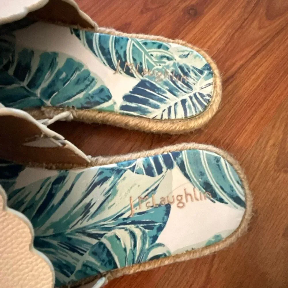 J. McLaughlin Aeries white genuine leather slides with palm print insole espadri